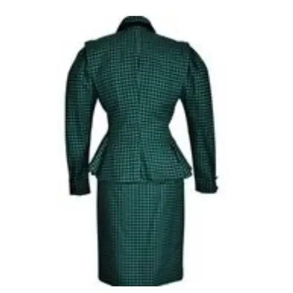 Victor Costa Herringbone Dress Suit Mid 20th Century Lined Velvet Green/Blk SM - Picture 3 of 7